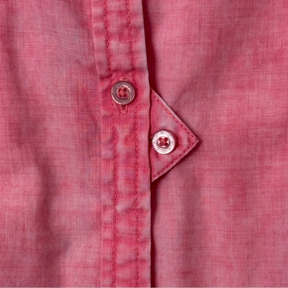 Roxy Pink Semi-Sheer Button-Up Shirt with Roll Tabs - Picture 3 of 7